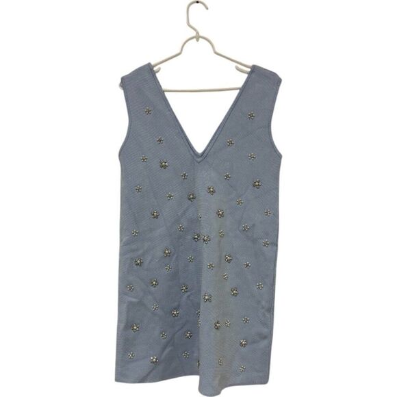 Zara Womens Mini Dress Size M Blue Knit Studded Beaded Rhinestone 2142/081 NWOT - Picture 4 of 10
